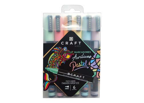 MARCADOR ACRILICO PASTEL SET-6 COLORES 3MM P/BISELADA